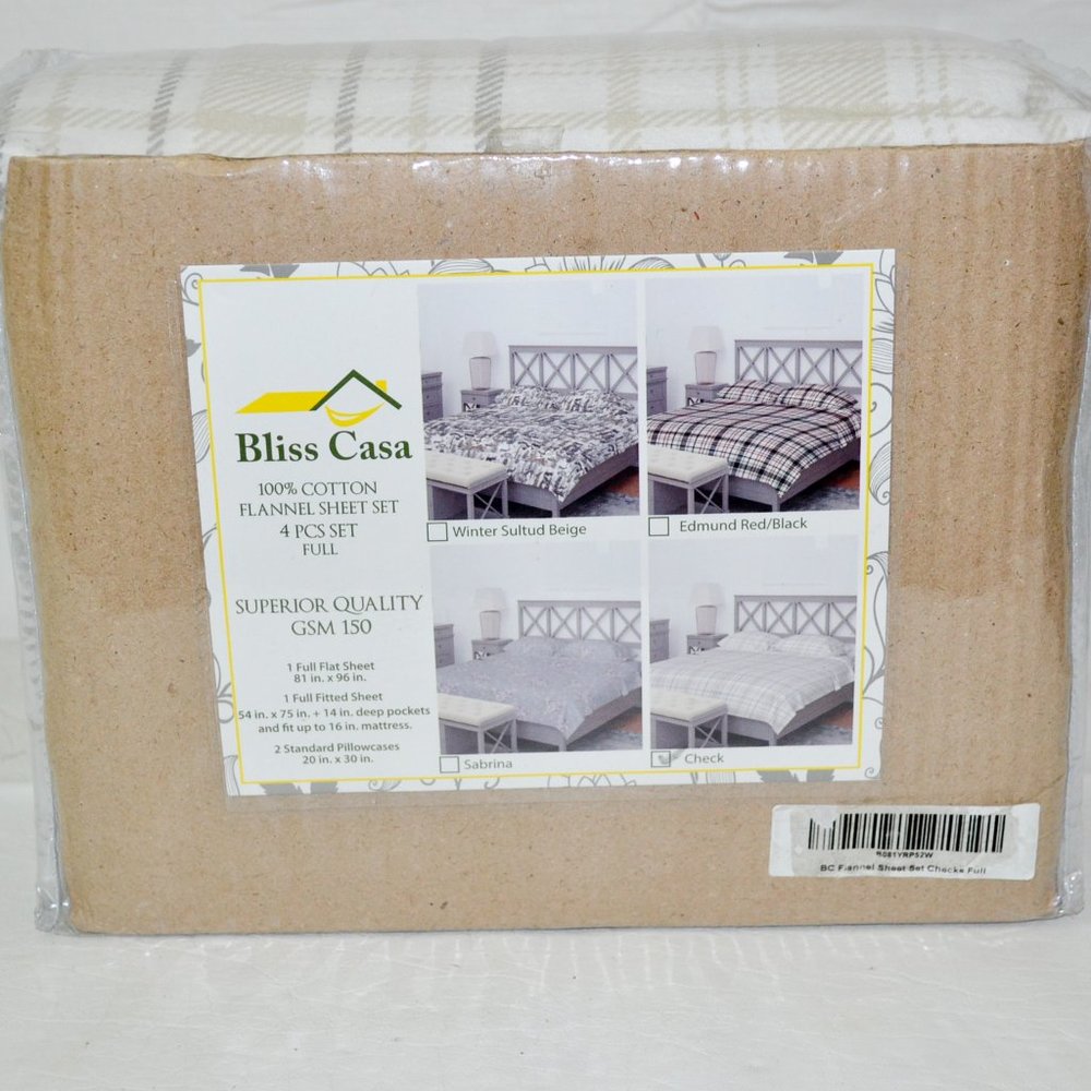 Bliss Casa 4 Piece Full Sheets Set Deep Pocket Super Soft 100% Cotton Flannel